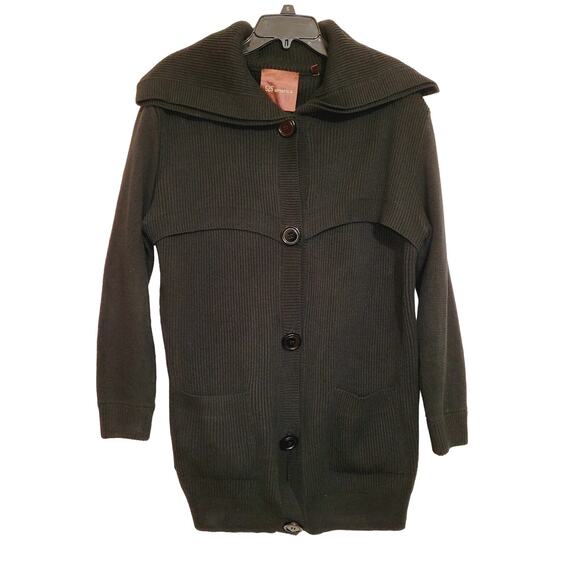 525 America black ribbed collared button up heavy cardigan sweater coat size L - Picture 1 of 15
